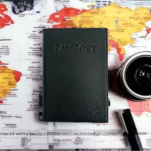 NIB Black Leather Passport Holder NORDSTROM Penguin Logo Travel Passport Case